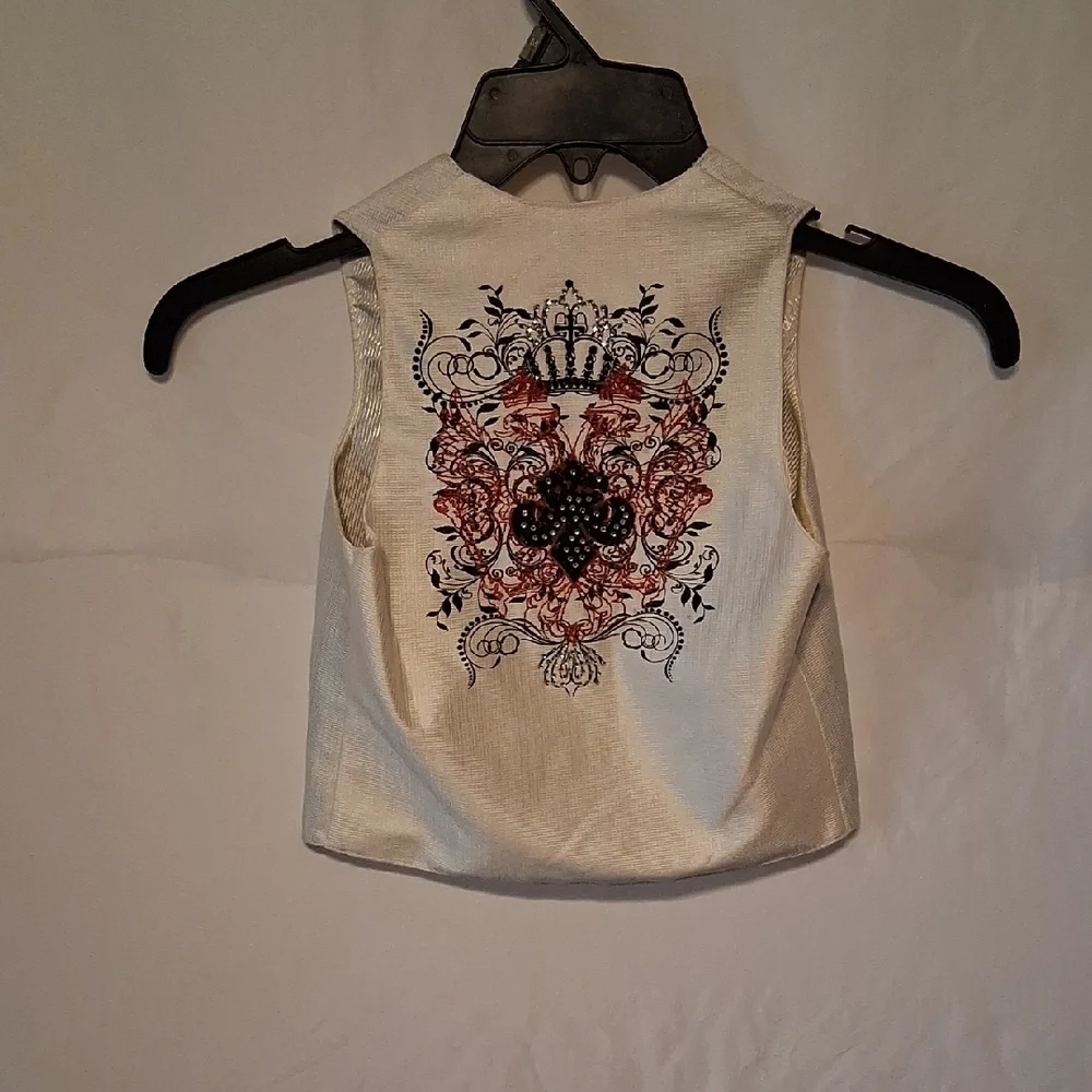 Elegant Kids Light Cream Vest with Embroidered Design